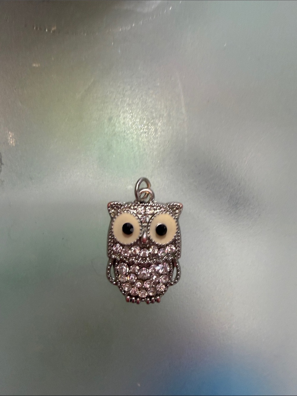 Vintage owl necklace charm with rinestones.